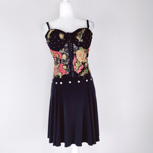 Alberto Makali Tops - Vintage Alberto Makali Bustier Corset Top Black Lace Floral Print Applique